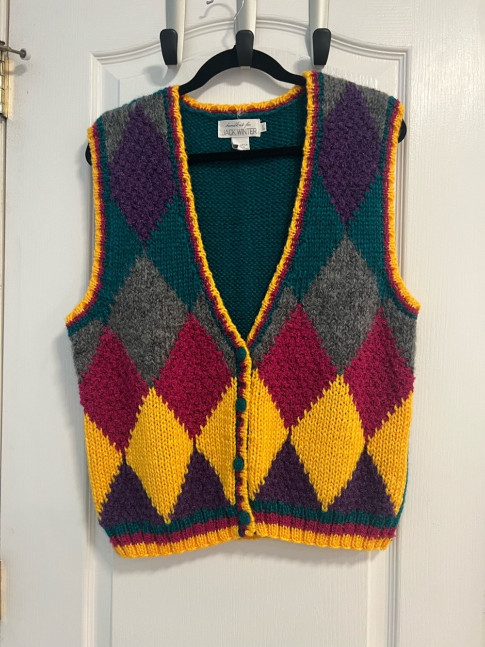 Jack Winter Multicolor Argyle Knit Vest - Teal, Yellow, Purple